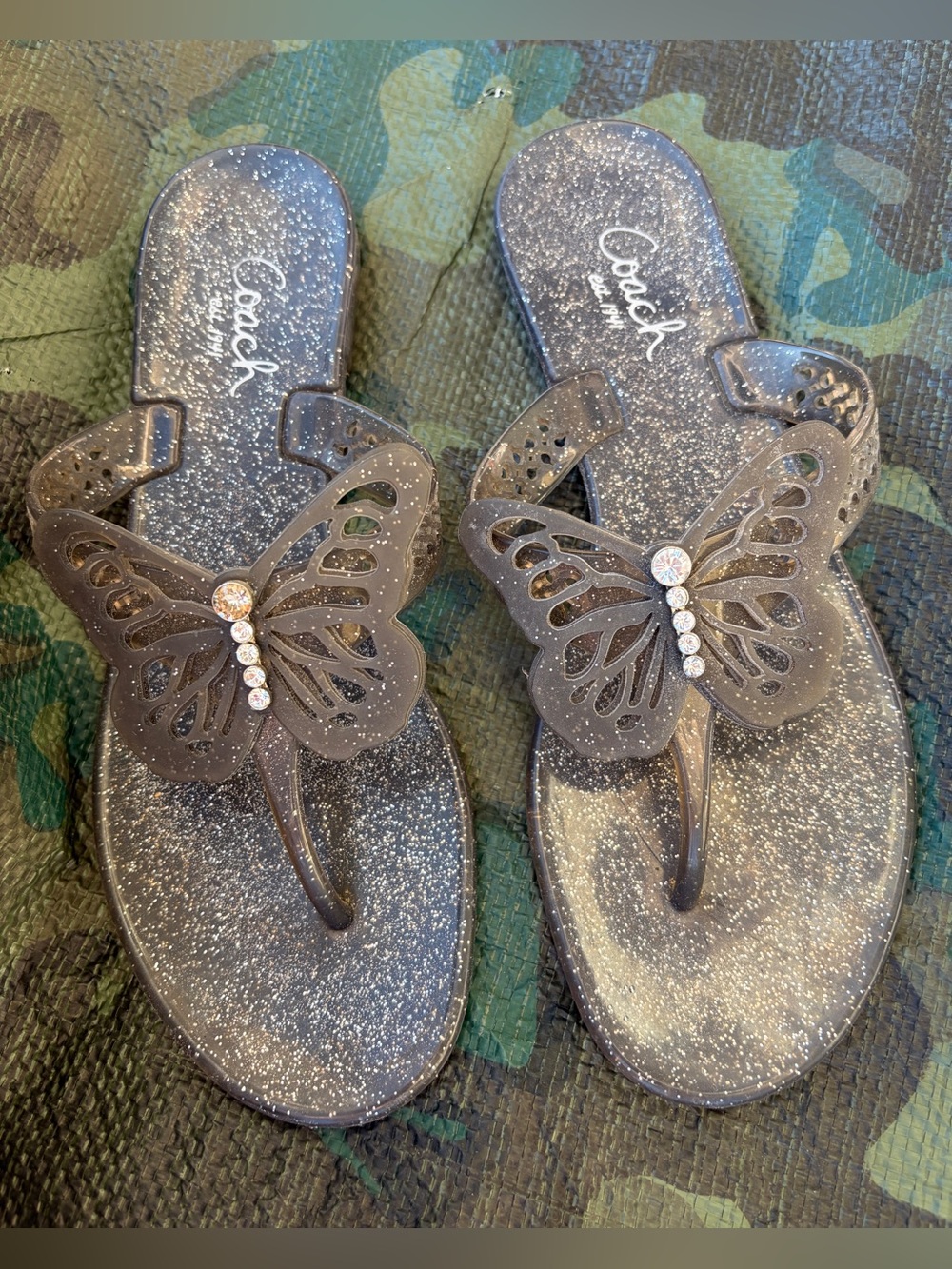 Coach Silver Glitter Butterfly Pasarella Jelly Sandals Vintage EUC 7B